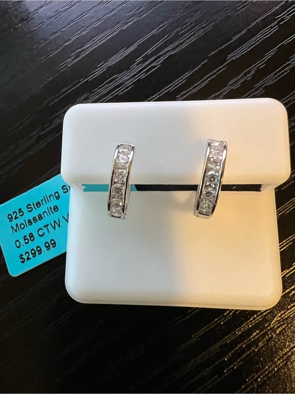 Sterling Silver Crystal Huggie Hoop Earrings - White